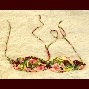 Tropical Bandeau Halter-Tie Bikini Top